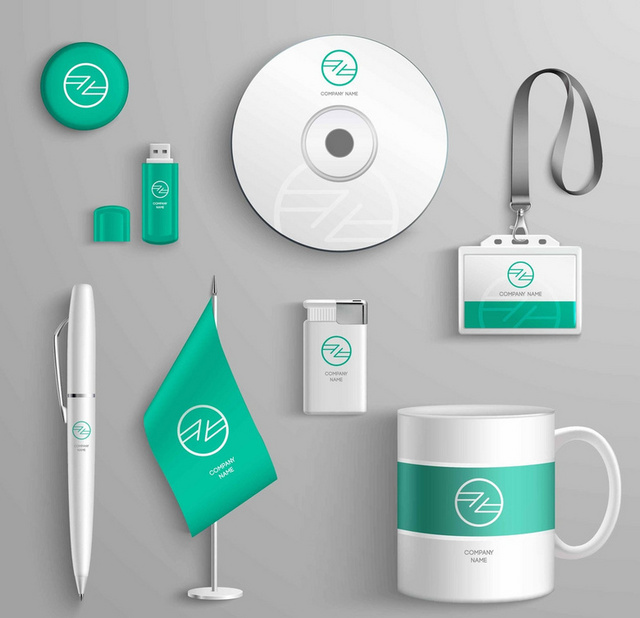 蓝绿色办公用品VI设计 以色彩激发高效与创新